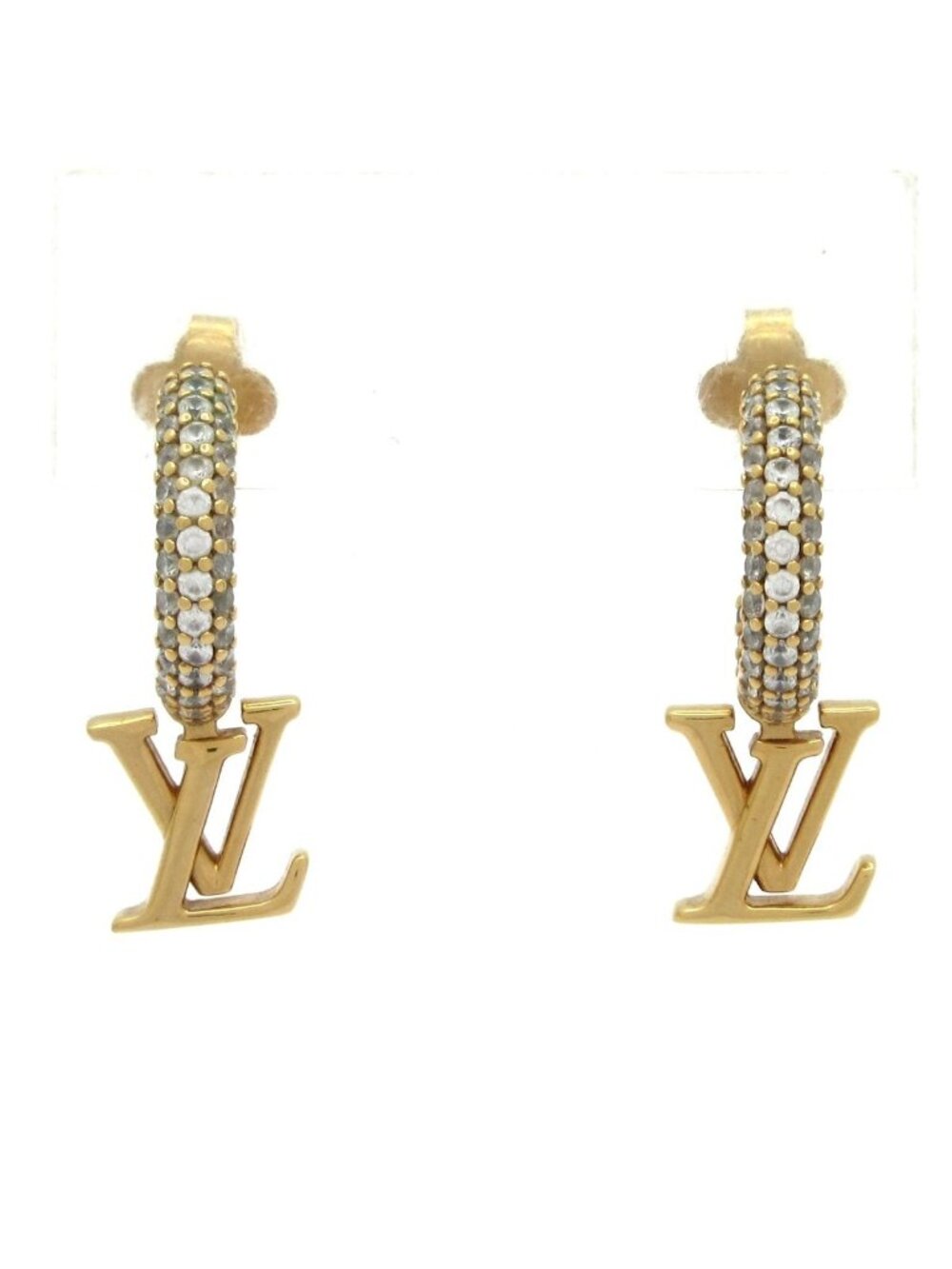 Louis Vuitton Earrings Hoop LV Iconic Gold Clear Rhinestone